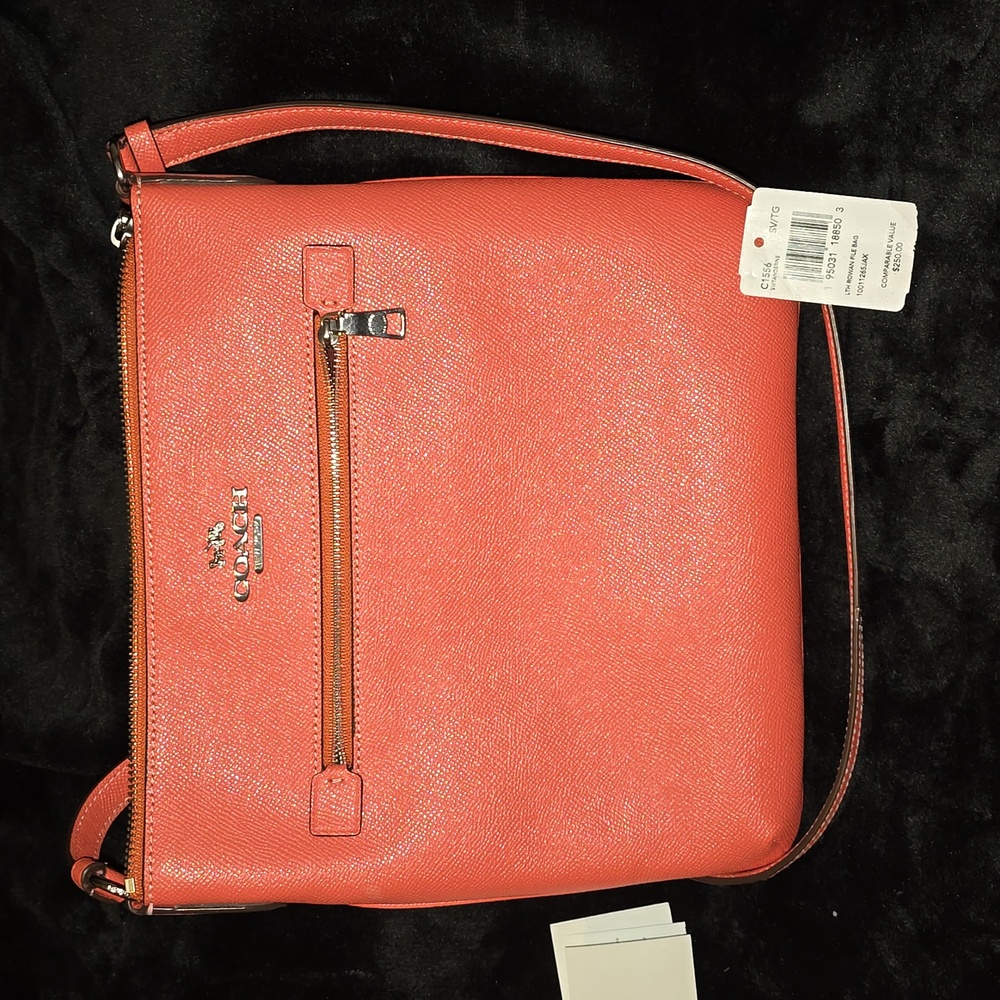 $250 COACH Rowan File Bag Leather Crossbody Shoulder Bag TANGERINE #C1556